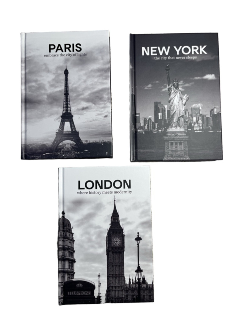 Coffee Table Books Set of 3: Paris, New York, London-Black/White